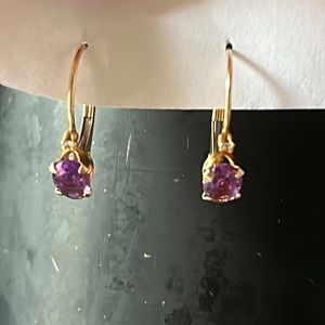 Amethyst 14K Gold Lever-back Earrings